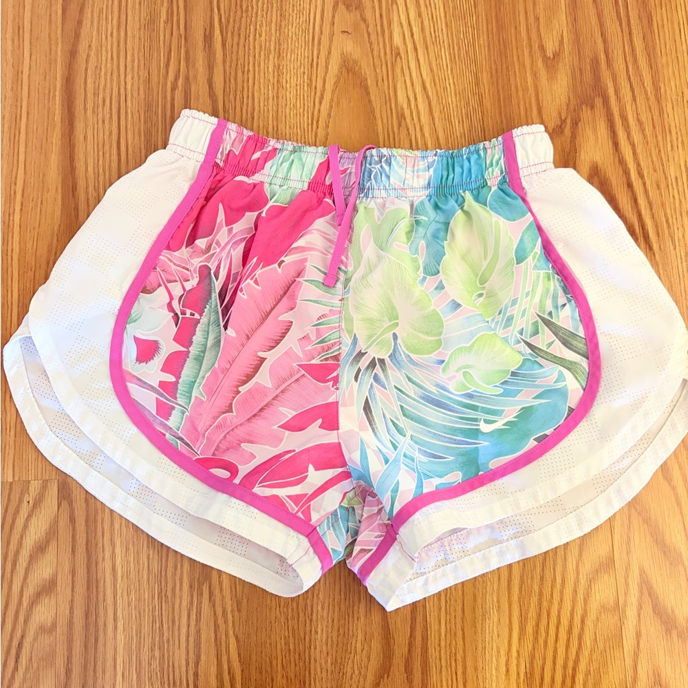 Nike Pink and Green Tropical Women's Athletic Shorts